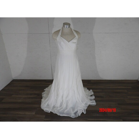 A Lina Halter Wedding Dress David’s Bridal Ivory Satin Wedding Dress Size 14 - Picture 1 of 12